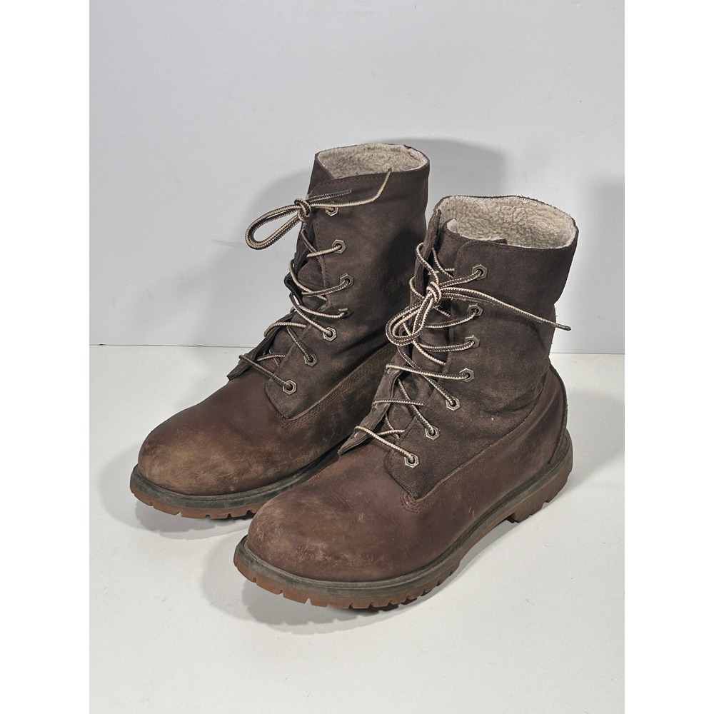 Timberland Womens Brown Leather Suede Faux Shearling Lace Up Boots 10M 82215